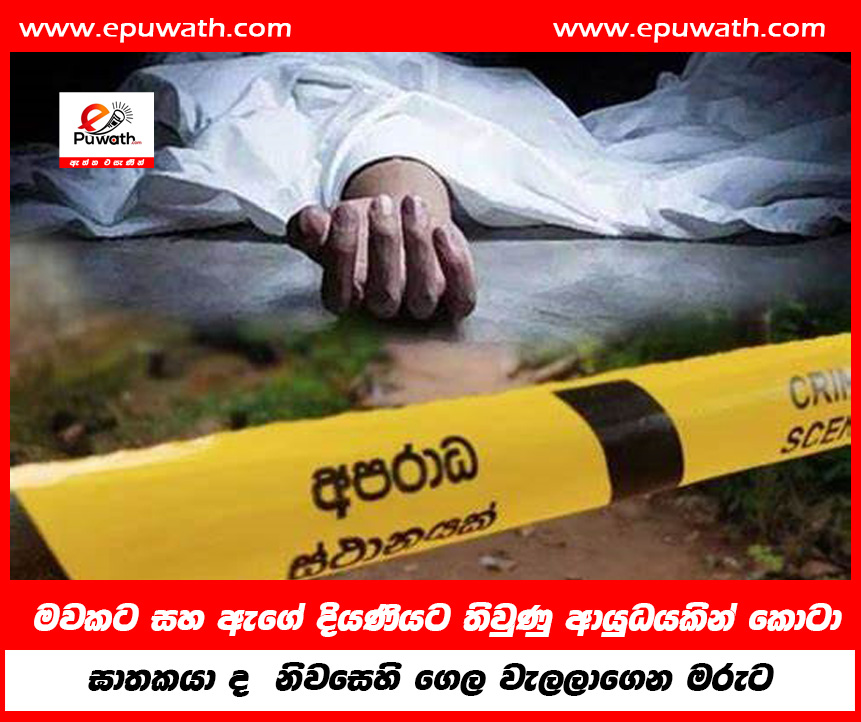 මවකට සහ ඇගේ දියණියට තිවුණු ආයුධයකින් කොටා, ඝාතකයා ද  නිවසෙහි ගෙල වැලලාගෙන මරුට